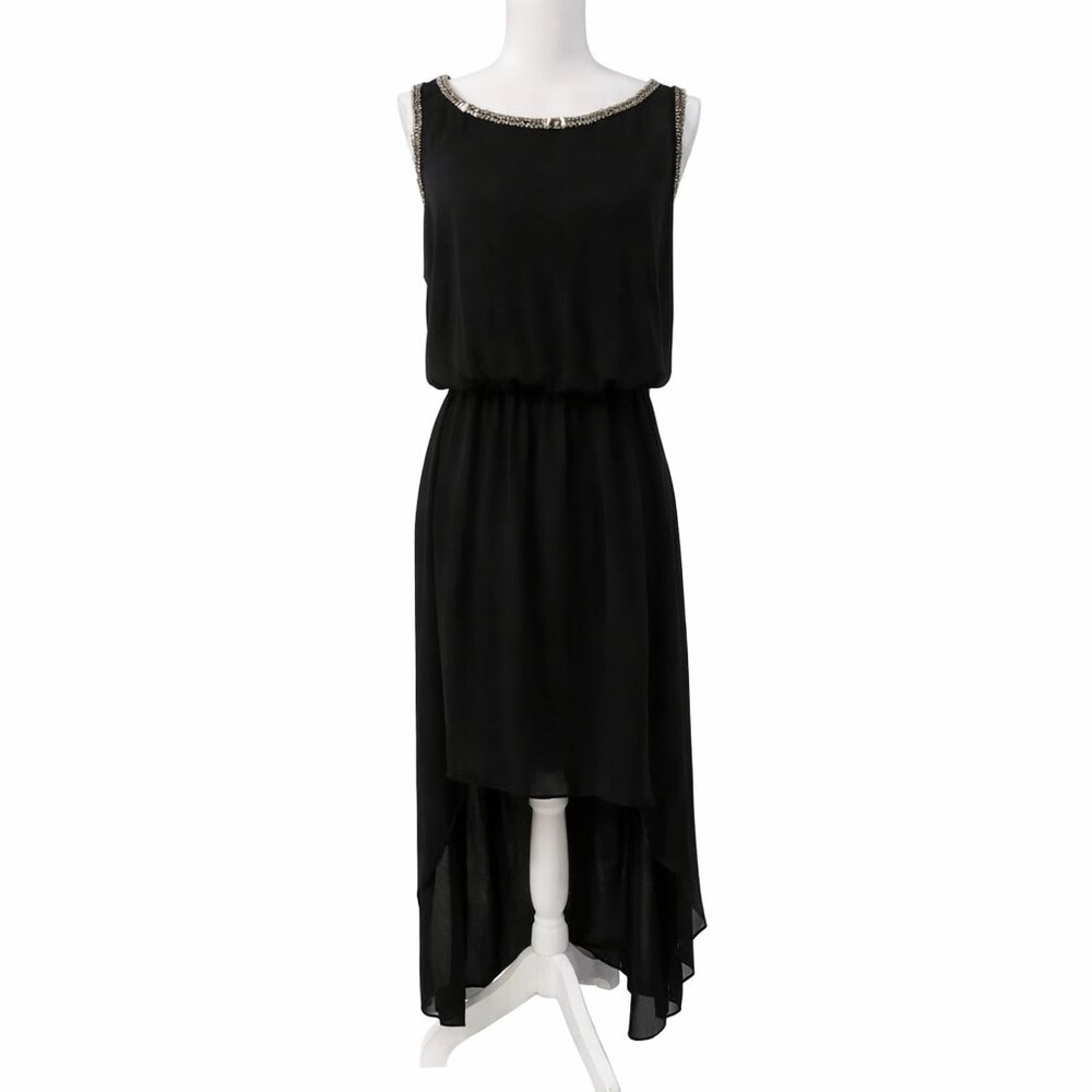 β¨ Forever 21 Black Chiffon High-Low Dress Chain Trim & Elastic Waist Medium M π€ - Picture 1 of 6